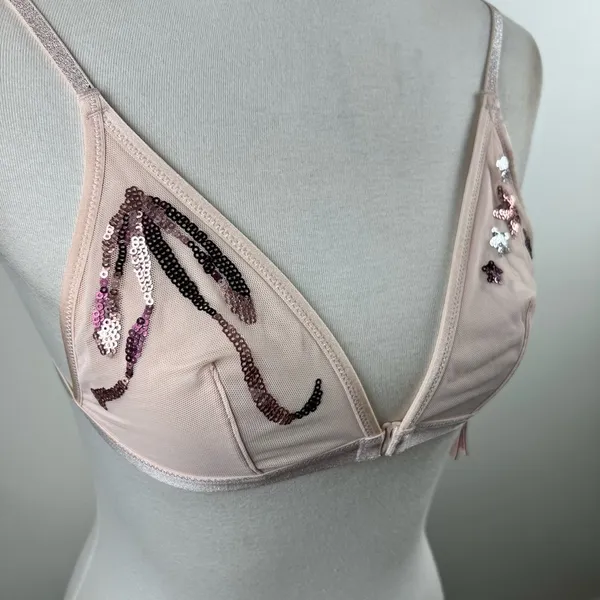 Victoria's Secret Pink Sequin Star Mesh Triangle Bralette Size S - Image 3