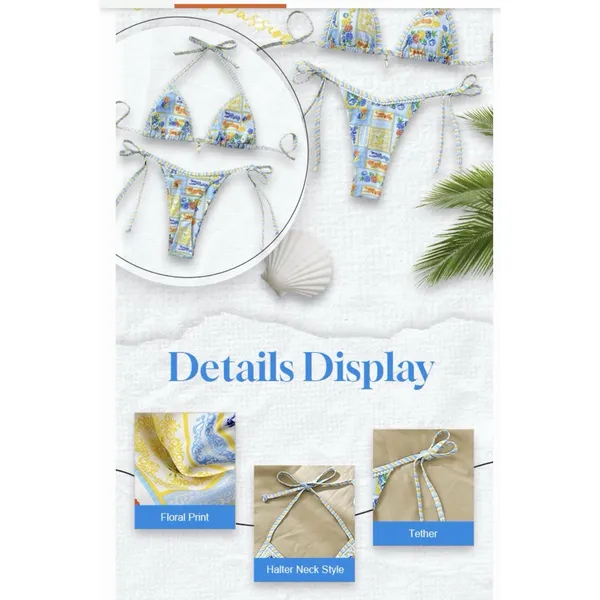 WDIRARA Women's 2 Piece Boho Triangle Bikini Set XXS Blue - Image 7