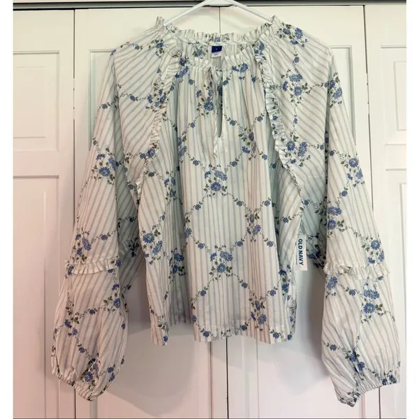 Old Navy NWT floral ruffled puff sleeve blouse size large - Image 9