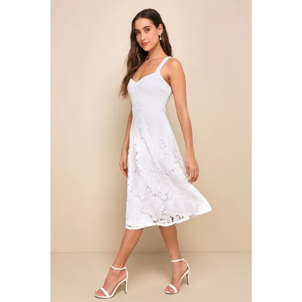NWT Lulus Divine Beauty White Lace Midi Dress With Pockets Classy Elegant Size L - Image 3