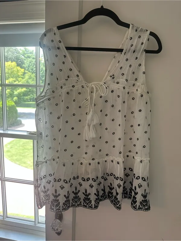 Derek Lam Crosby babydoll top eyelet white navy tie soft and pretty size 10 - Image 7