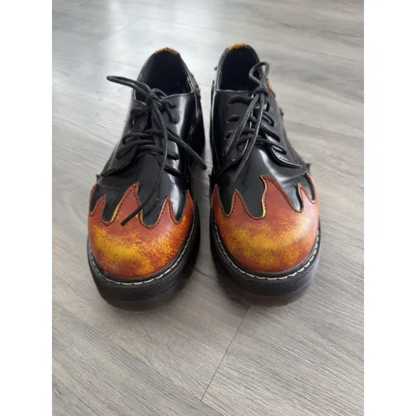 VTG 90's Y2K Womens Black Flame Oxford Platform Shoes Punk Goth Chunky Size 7.5 - Image 2