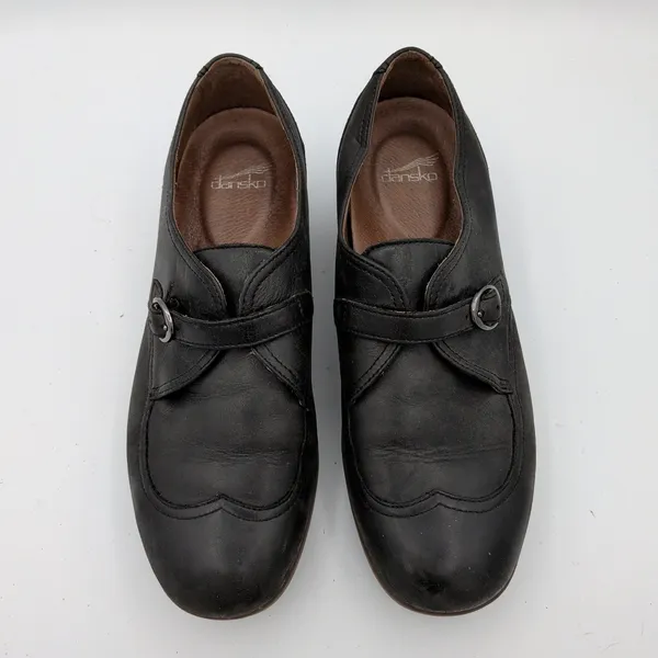 Dansko Livie Black Leather MJ Wingtip‎ Loafer Shoes Monk Strap Womens 39 8.5-9 - Image 4