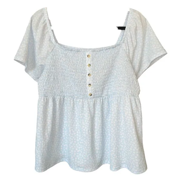 No Boundaries Blue Baby Flower Smocked Baby Doll Top XXL - Image 3