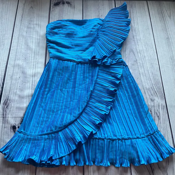 Amur Kelce Cobalt Blue Pleated Flounce Mini Dress - Image 6