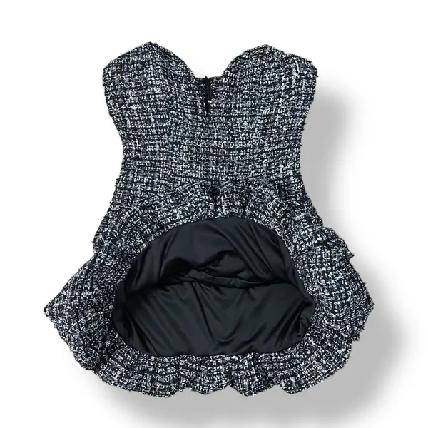 Do + Be Tweed Indie Strapless Deep V-Neck Ruffle Mini Dress Size Small Cocktail‎ - Image 5
