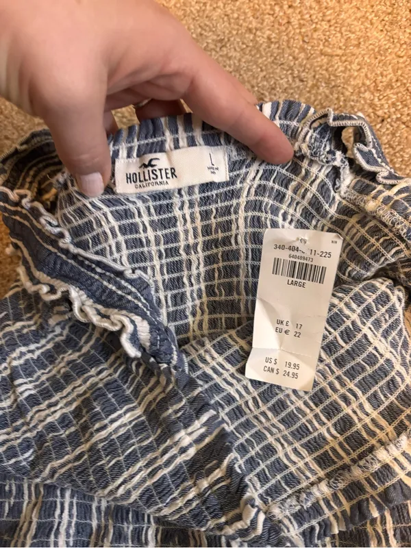 Hollister NWT Blue & White Striped Smocked Ruffle Lettuce Edge Strap Crop Top - Image 6