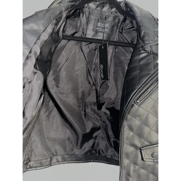 Stoosh Women Size M Faux Leather Moto Jacket Zippers Fitted Cropped Black Womens - Image 6