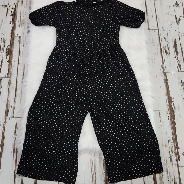 ASOS Women's short sleeve‎ mock neck oversized jumpsuit black pink dots size 6 - Image 4