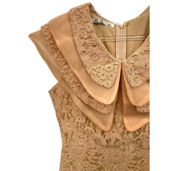 Nude Lace Tiered Dress New Lined Cocktail‎ Party Medium NWT Layered - Image 4