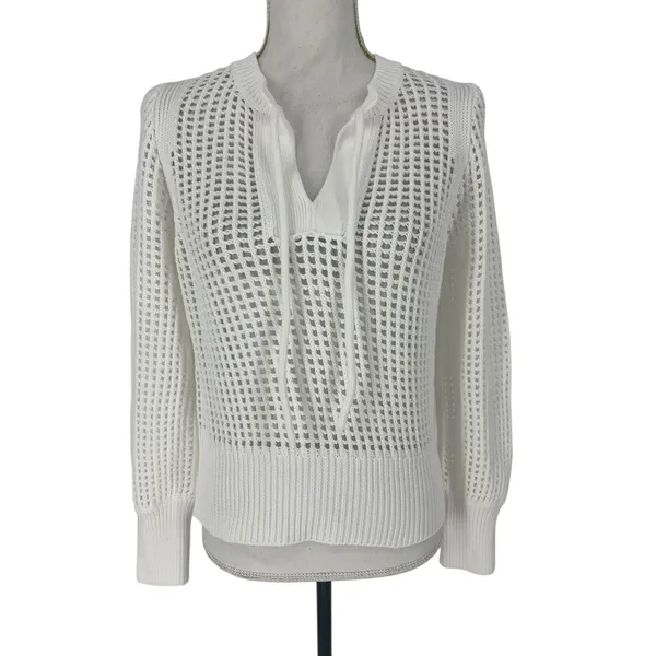 REPEAT White Perforated Drawstring Sweater‎ Size XXS - Image 4