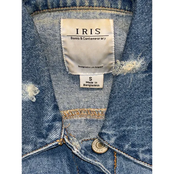 Iris Basic Distressed Fringe Hem Denim Jacket Small - Image 2