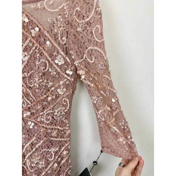 Adrianna Papell Sequin Beaded Boat Neck Dress Cocktail Rose Quartz US 4 NWT - Image 12