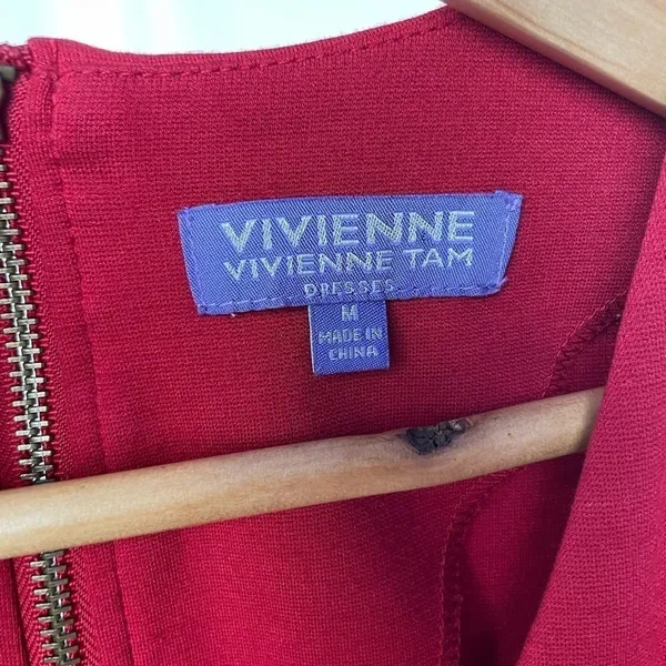 Vivienne Vivienne Tam Long Sleeve V Neck Bodycon Dress in Red Size Medium‎ - Image 5