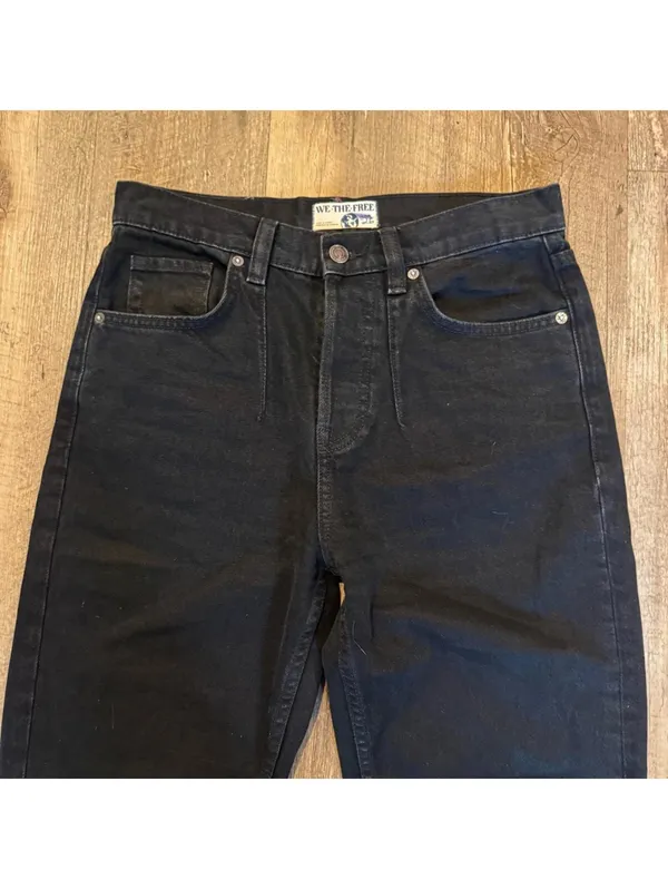 Free People Black A New Day Mid Rise Straight Leg Jeans 26 - Image 4