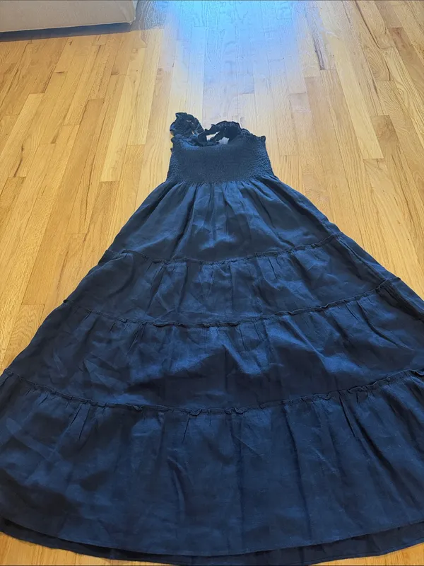 Quince Deep Navy European Linen Smocked Midi Dress Sz S - Image 4