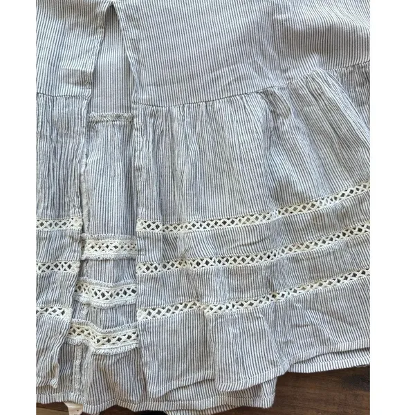 Caslon Striped Cotton Midi Dress Gray White Sleeveless Ruffle Summer M coastal - Image 8