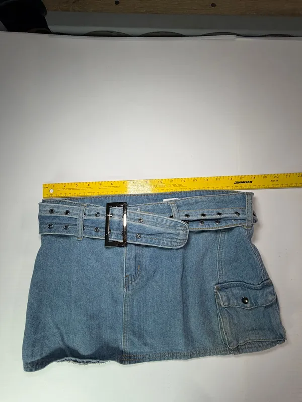 Princess Polly Light Blue Denim Mini Skirt with Studded Belt - Image 3