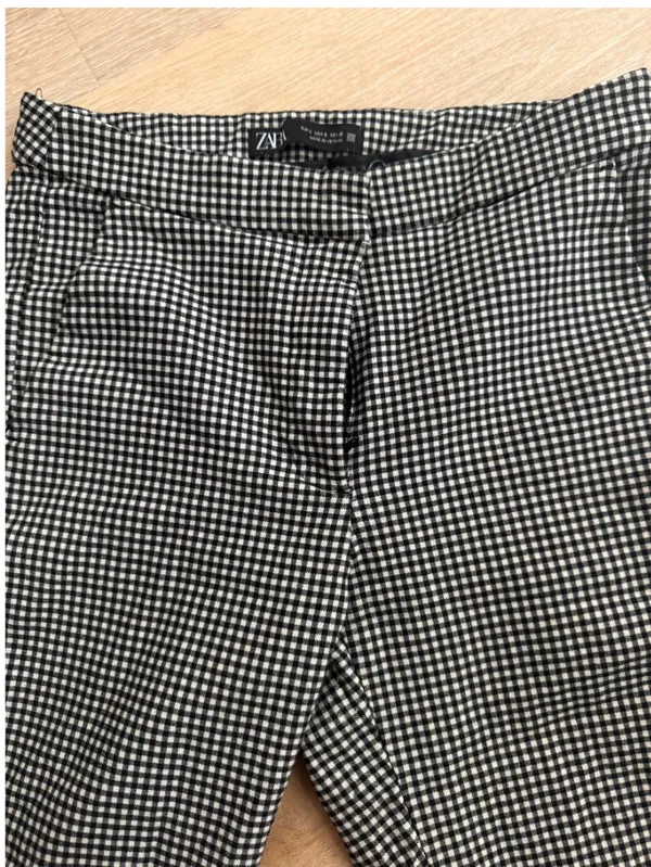 ZARA Black & White Gingham Slim Ankle Trousers - Image 3