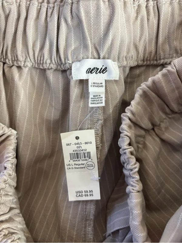 Aerie wide legged tan/cream striped trousers size large NWT - Image 3