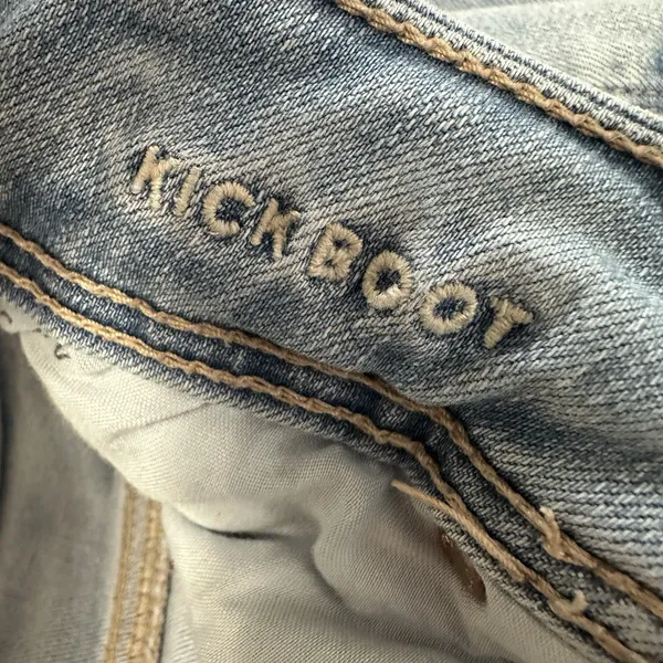 American Eagle Kick Boot Flare‎ Stretch Jeans Womens 8Short Light Wash Fray Hem - Image 7