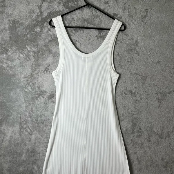 L*SPACE Jenna Ribbed Flowy Midi Dress‎ Cream Resortwear Beachy Minimalist LG New - Image 5
