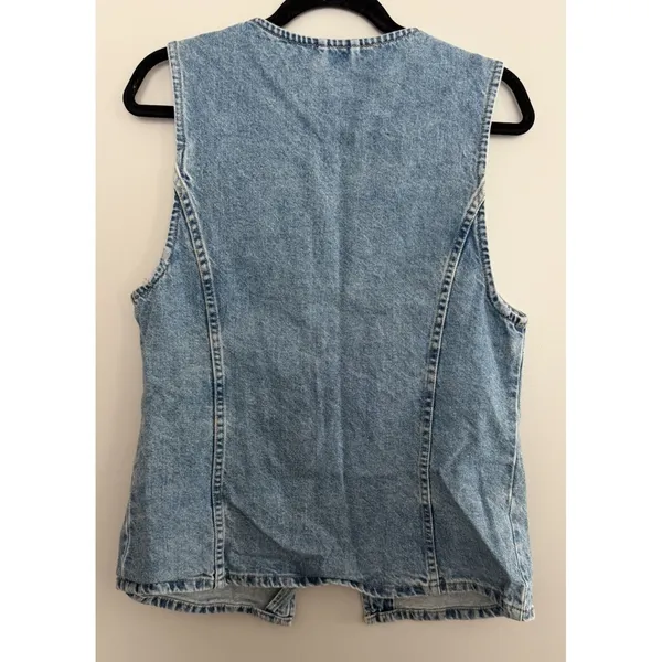 Free People We The Free Aimee Denim Long Vest‎ Ultra Light Beam Women's Size Med - Image 2