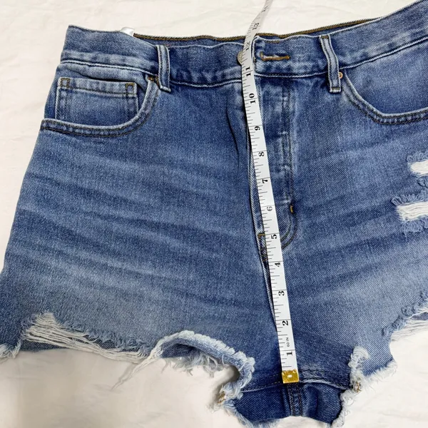 PacSun Vintage High Rise Distressed Denim‎ Shorts Blue Size 29 Button Fly Cutoff - Image 10