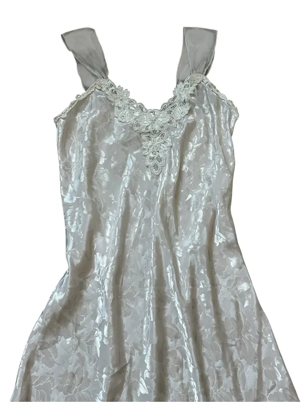 Vintage Pink Satin Slip Dress Lace Embroidery Fairy Feminine Coquette Romantic - Image 2