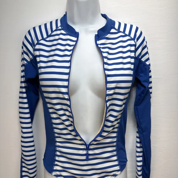 Cabana Life Womens One Piece Long Sleeve Zip Swimsuit Rash Guard Size‎ S Blue - Image 3
