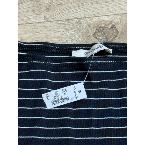 NWT Womens Madewell Ribbed Boat neck Tee black white Stripe stretch cotton XS - Image 4