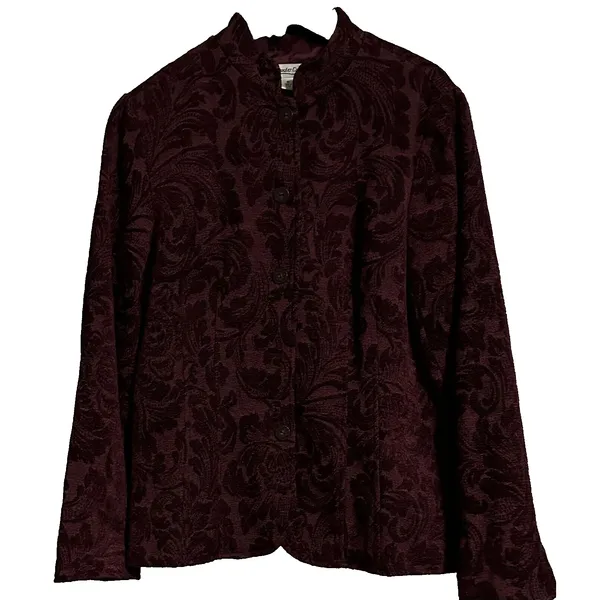 Coldwater Creek Jacket Maroon‎ Red Women Tapestry Button Up Long Sleeve SZ M - Image 3