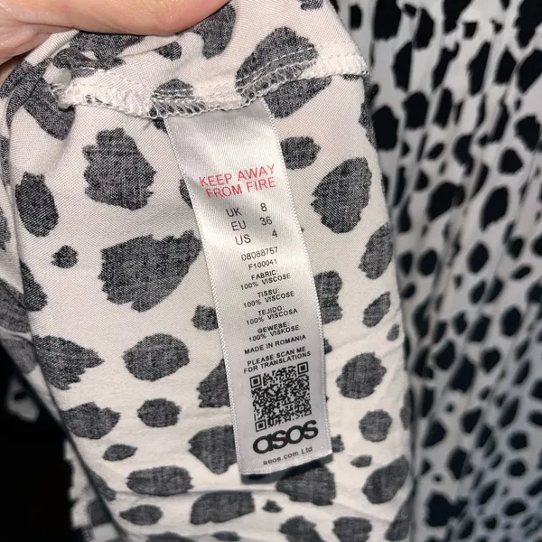 ASOS Dalmatian Spot Print Babydoll Dress Long Sleeve V Neck NWOT Womens 4 - Image 5