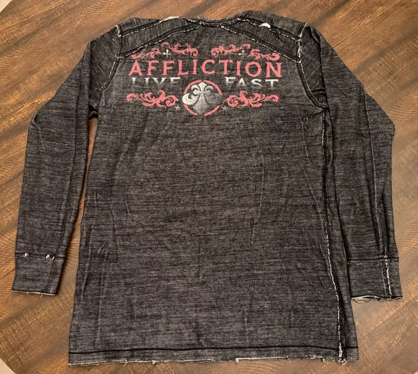 Affliction Reversible Thermal Shirt Mens XL Gray Long Sleeve Y2K Cyber - Image 11