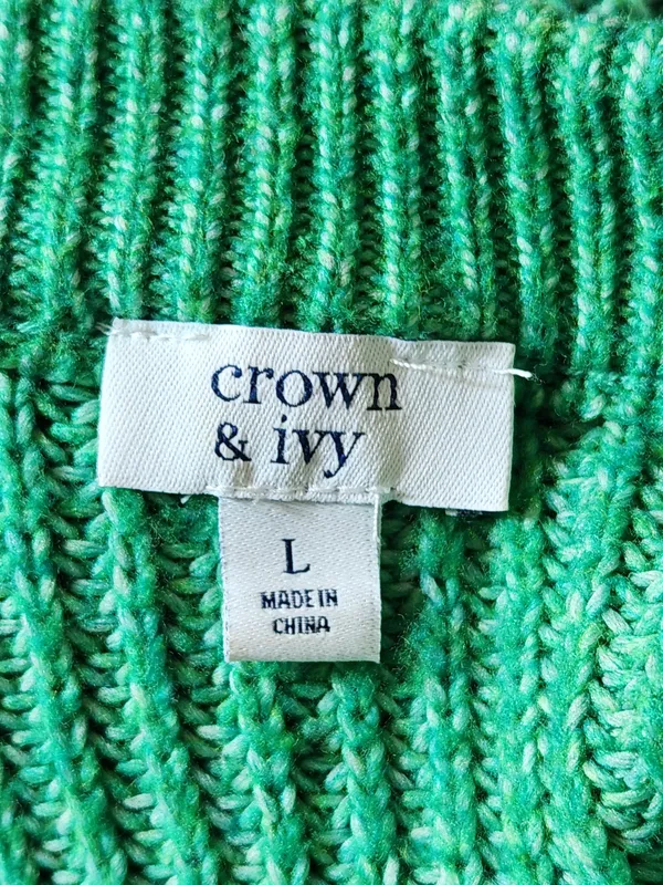 Crown and Ivy Green Relaxed Fit Cable Knit Puffy Sleeve Sweater Size Large - Image 7