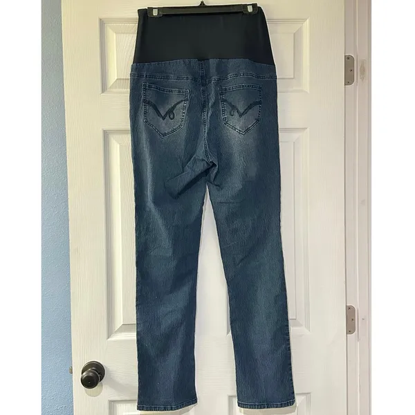 Oh! Mamma Dark Wash Full Panel Maternity Jeans L Over-the-Belly Pregnancy Denim - Image 2