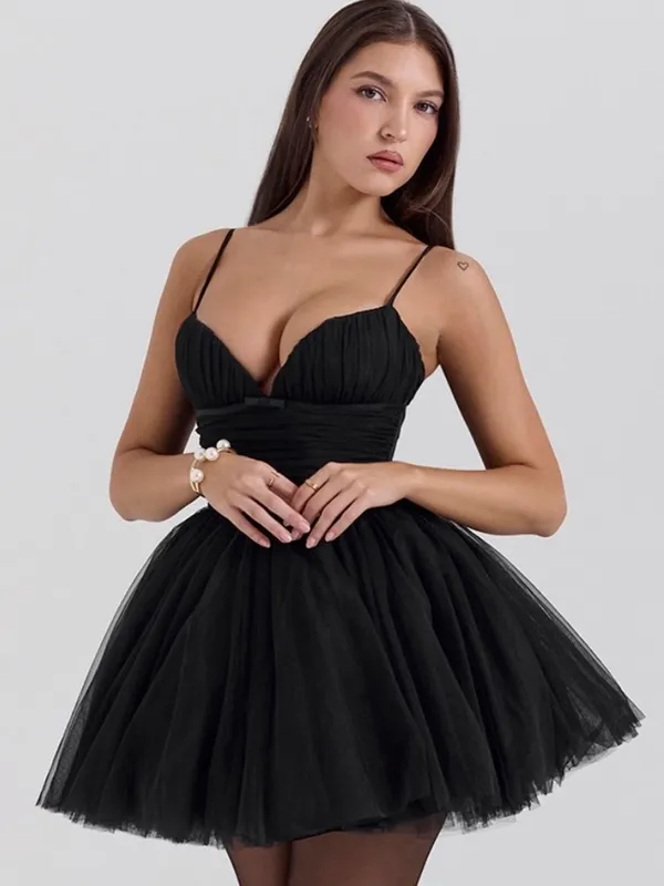 House of CB Princess Tulle Bow Sweetheart Black Mini Dress Size Small Tall - Image 2