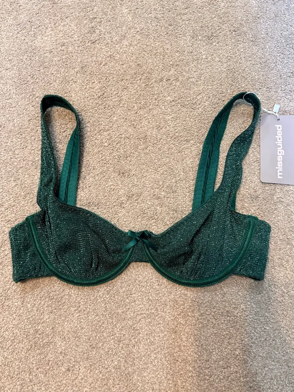 Missguided Green Sparkle Unlined Balconette Bra Size S - Image 2