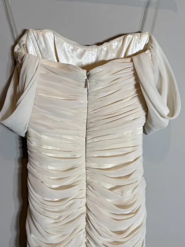 House of CB Carlotta Ruched Draped Chiffon Dress Womens XS Ivory Formal Cocktail - Image 12