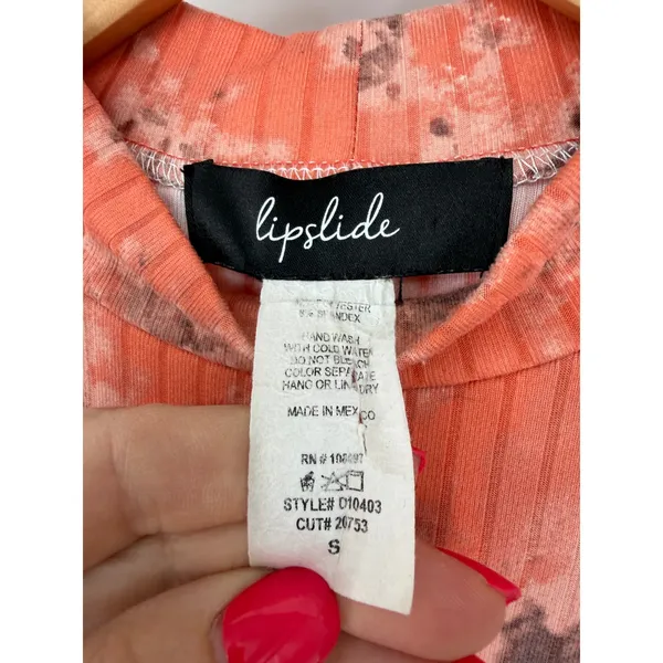 Lipslide Bodycon Dress Womens S Orange Tie Dye Mock Neck Ribbed Excellent - Image 4