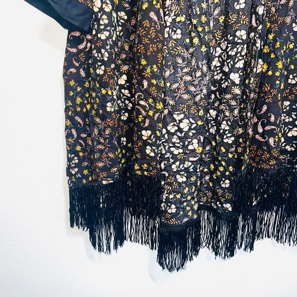 Maurices Black Multicolor Paisley Floral Print Fringe Hem Kimono - Image 6