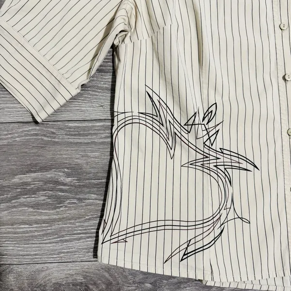 Harley Davidson Women White Pin Stripe Flaming Ace‎ Graphic Button Front XL - Image 3
