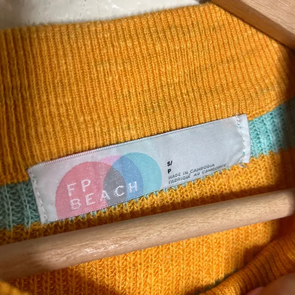 Free People Beach Malibu Surf Sweater Icelandic Poppy Orange Teal Striped Small - Image 4
