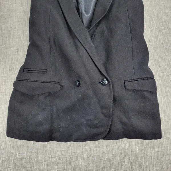 Gap Womens Vest Large Black Wool Blend Plunging Neck Waist Tie Double Breasted - Image 2