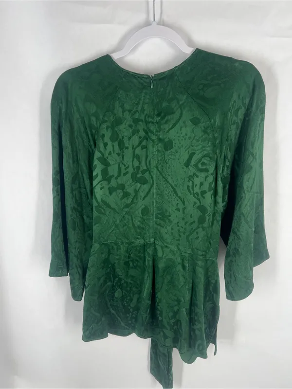 Zara Woman Knotted Jacquard Blouse Bottle Green Tie Front Size M - Image 11