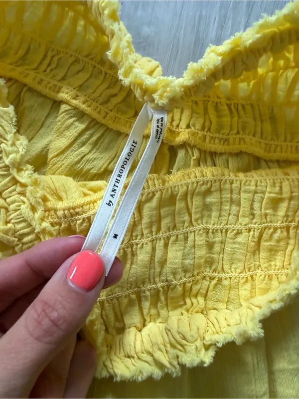 Anthropologie Smocked Gauze Dainty Yellow 100% cotton Micro Lounge Shorts medium - Image 8