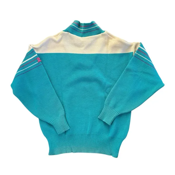 VTG 80’s Women’s Virgin Wool Colorblock Sweater Sz M Blue Cream Stripe - Image 4