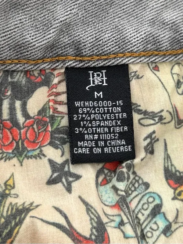 Ed Hardy Gray Denim Mini Skirt with White Script Logo - Image 6