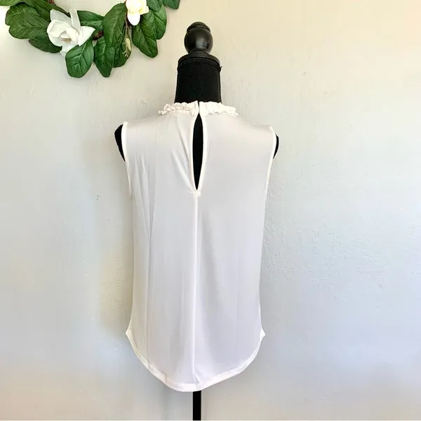 Ann Taylor Factory White Ruffle Sleeveless Blouse - Image 6