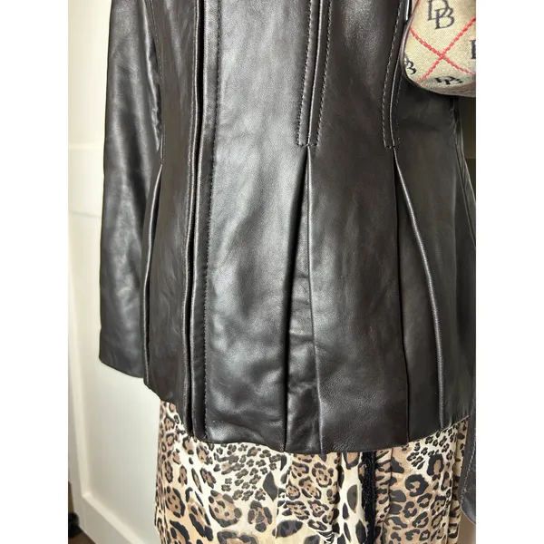 Y2K Indie Sleaze Jones New York Brown Leather Jacket Pleated Zip Up Grunge - Image 3